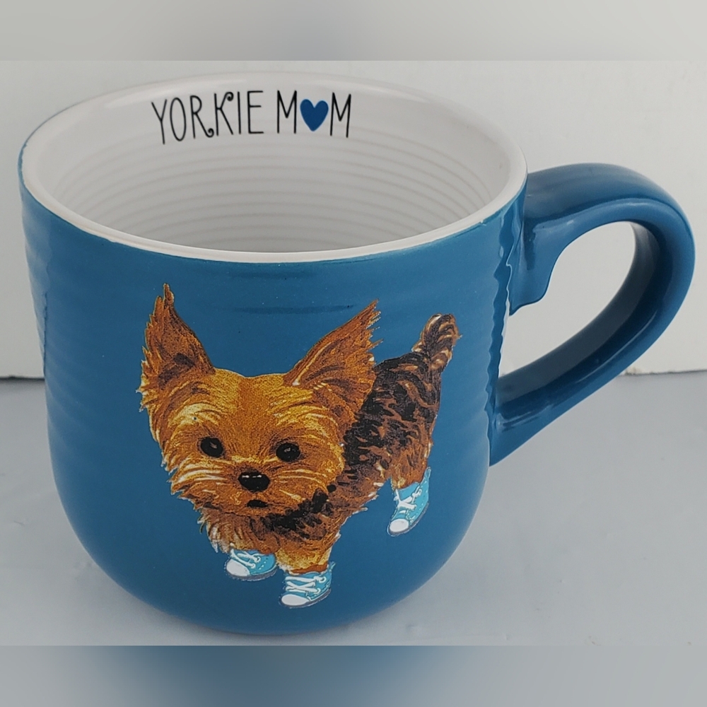 Belle Maison Yorkie Mom Blue 15oz Tea Coffee Mug Cup Office Terrier Dog - EUC